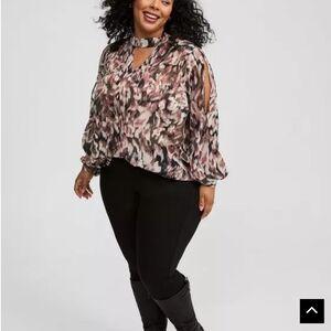 Torrid Blouse Chiffon Keyhole Long Sleeve Women's Multicolor Top SZ 1